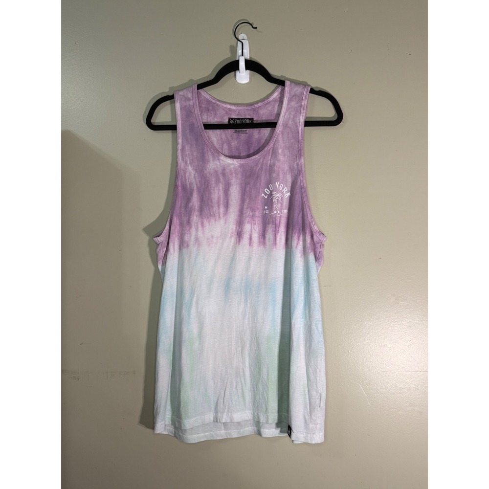 Zoo York Mens Tie Dye Palm Tree Logo Tank Top Y2K Purple Blue Green M